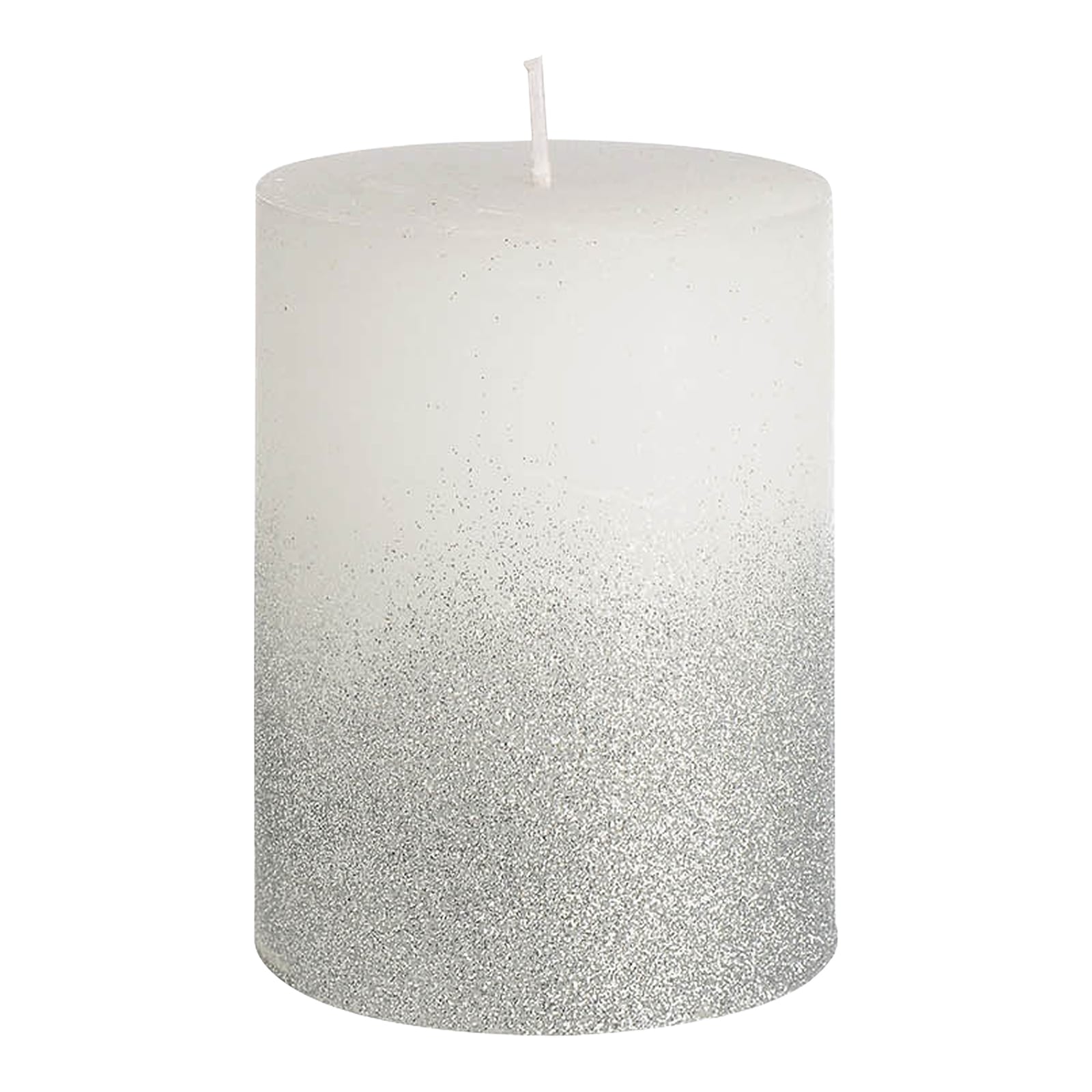 Stumpenkerze Silver-Glitter Weiß, ⌀ 7.5 cm, H 100 mm