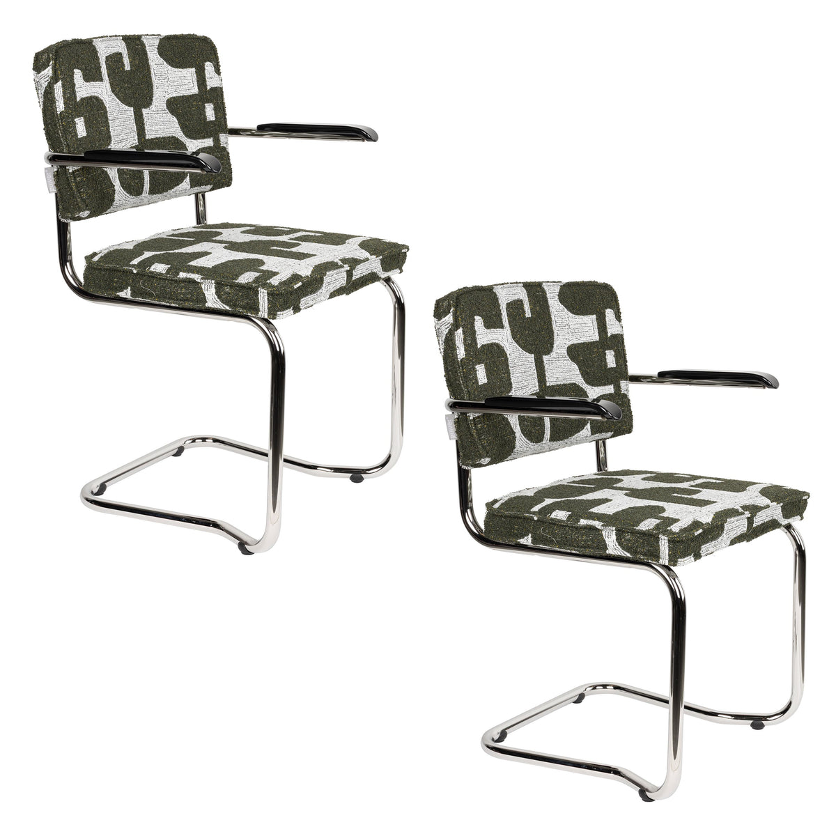 Zuiver Ridge Kink Deco Symbols Eetkamerstoelen Armleuning Groen - Set van 2