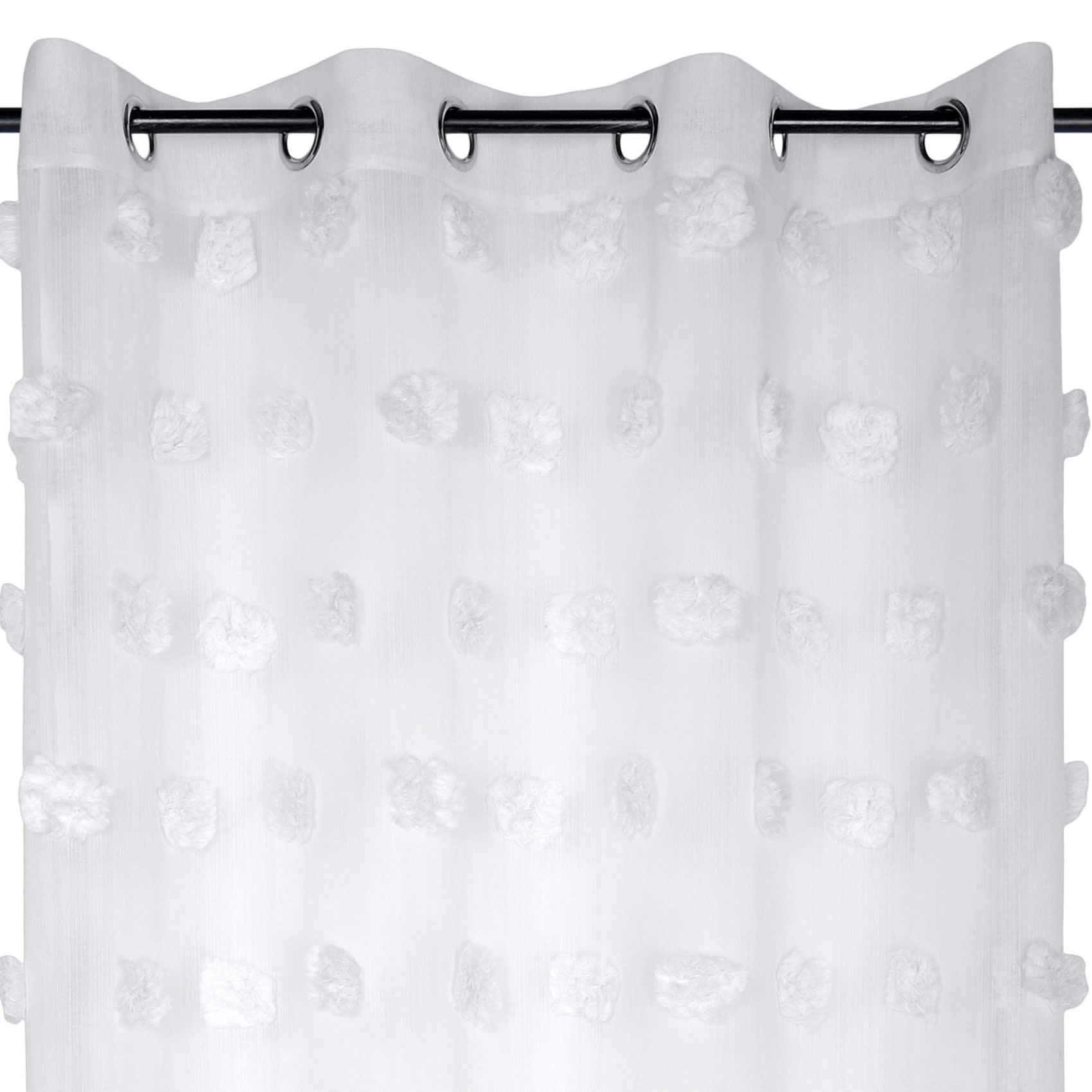 - Voilage fantaisie à pompons polyester blanc 140x260 cm