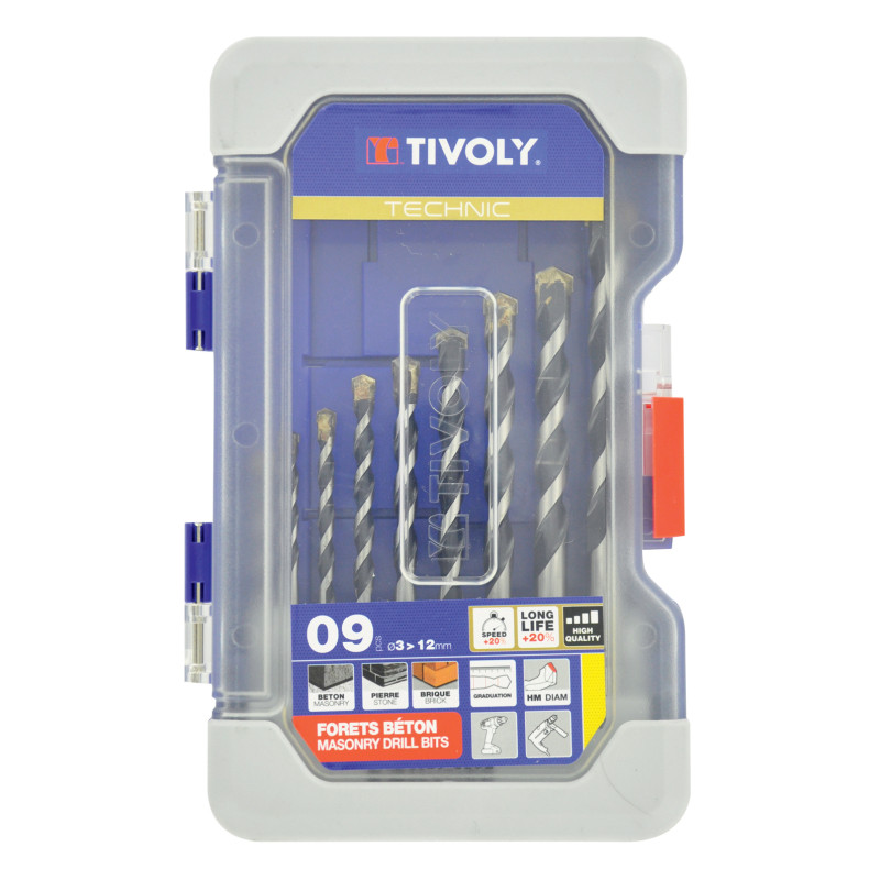 Set de forets gradués pour béton Ø 3 - 12 mm 9 pièces TIVOLY