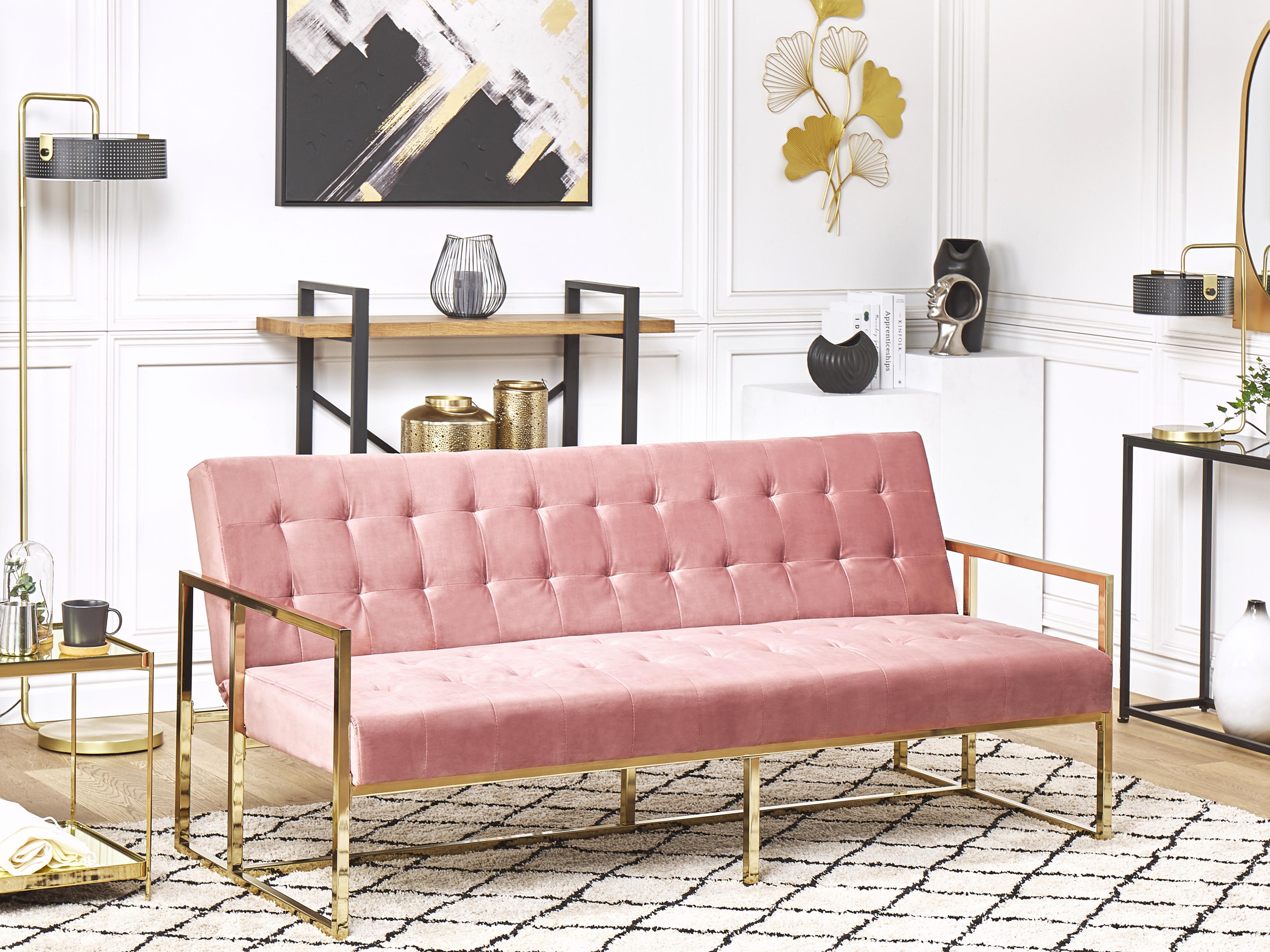Sofa Bed 3 Seater MARSTAL Velvet Pink