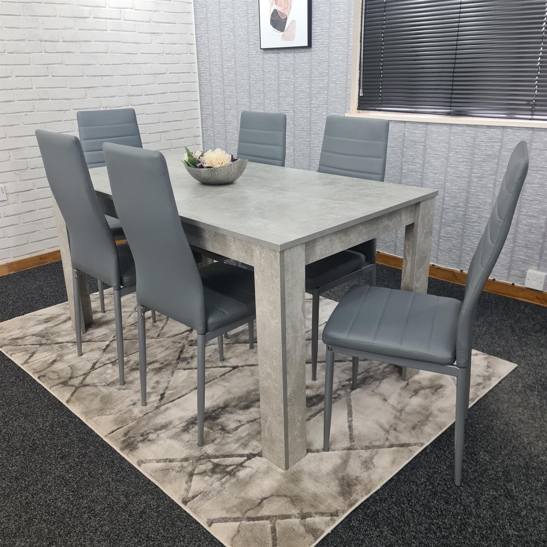 KOSY KOALA Stone Grey Effect Dining Table Set with 6 Grey Chairs Stylish Dining Room Furniture Set