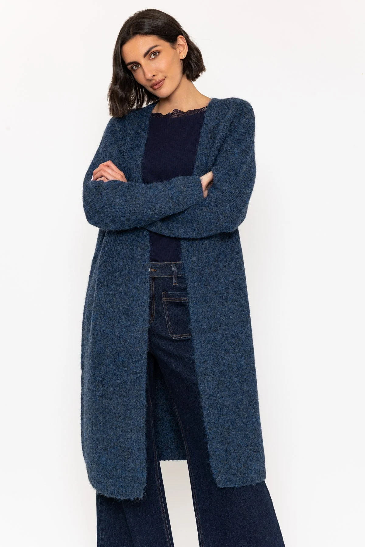 Long Line Knit Cardigan in Teal