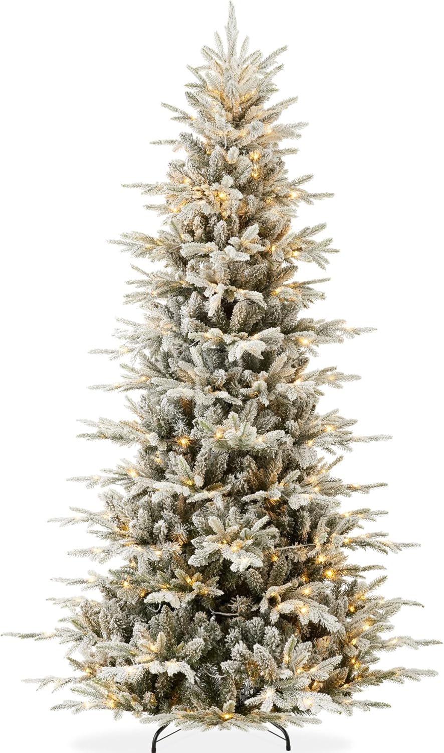 Best Choice Products Lighted Aspen Christmas Tree, 6ft Flocked Artifical Noble Fir, Pre-Lit White & Multicolored LED Lights Premium Holiday Décor - Green