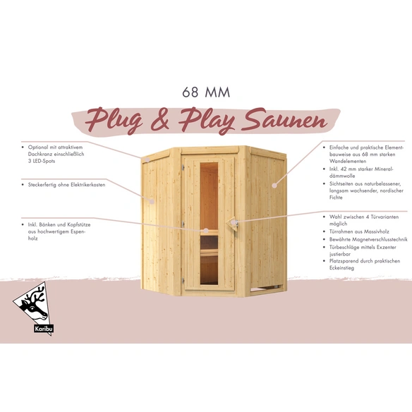 Sauna »Wolmar«, inkl. 3.6 kW Saunaofen mit externer Steuerung, für 3 Personen