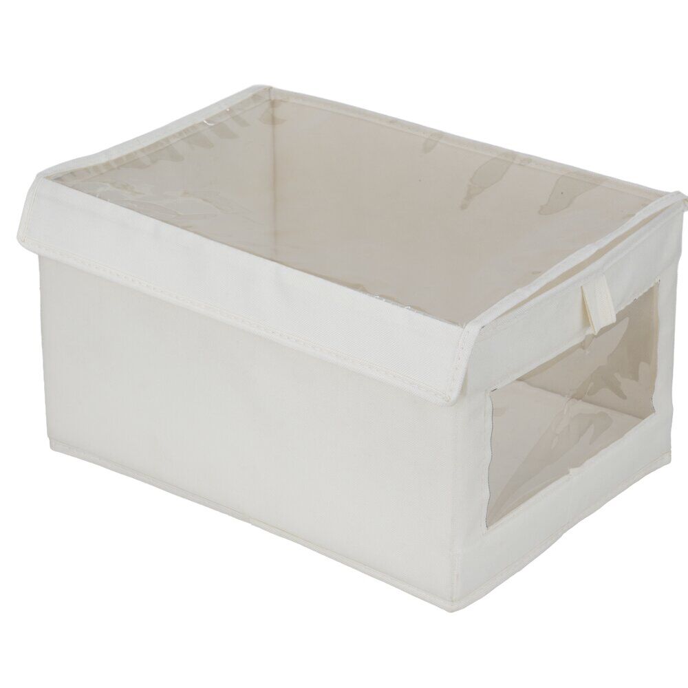 Panière rangement vêtement avec couvercle et fenêtre beige 35,5x26xH21,5cm