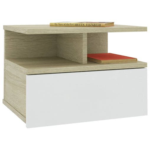 NNEVL Floating Nightstands 2 pcs White and Sonoma Oak 40x31x27 cm Chipboard