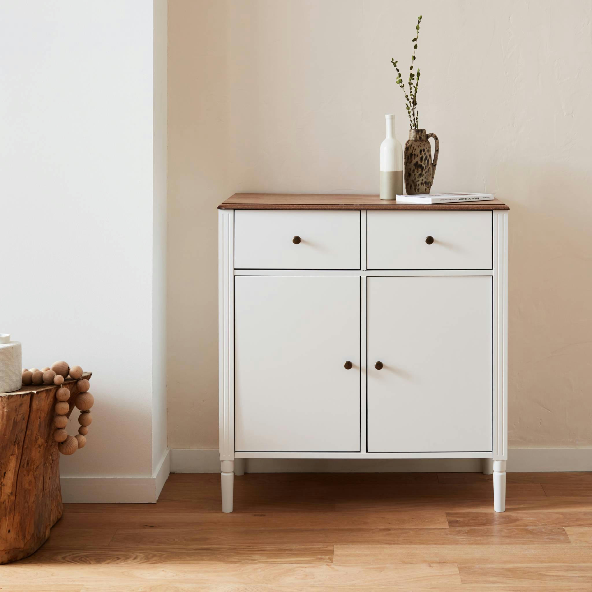 CELESTE - Buffet deux portes avec placage en bois de frêne, blanc et bois