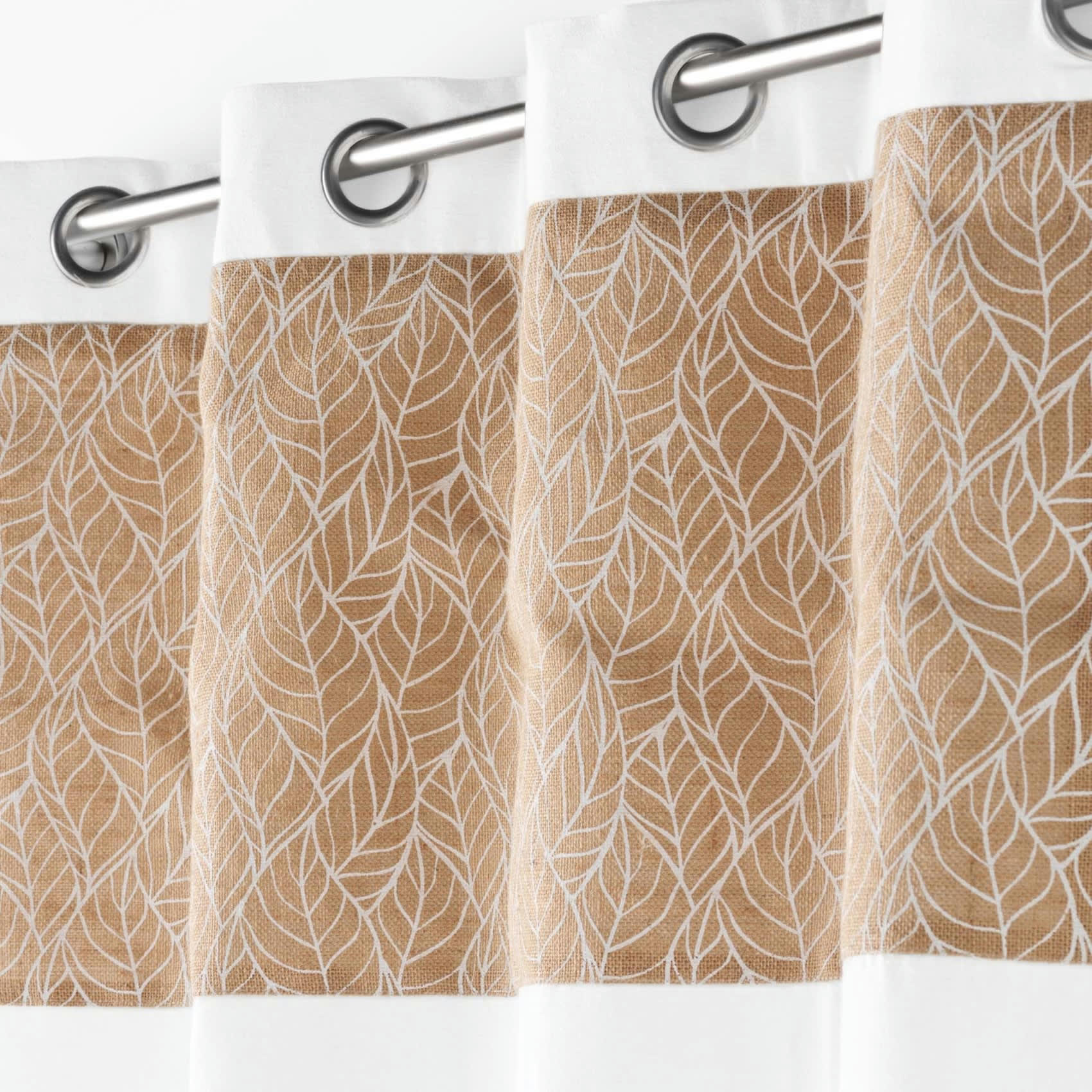 KALINDA - Rideau bi-matière avec toile de jute imprimée blanc 140x240 cm