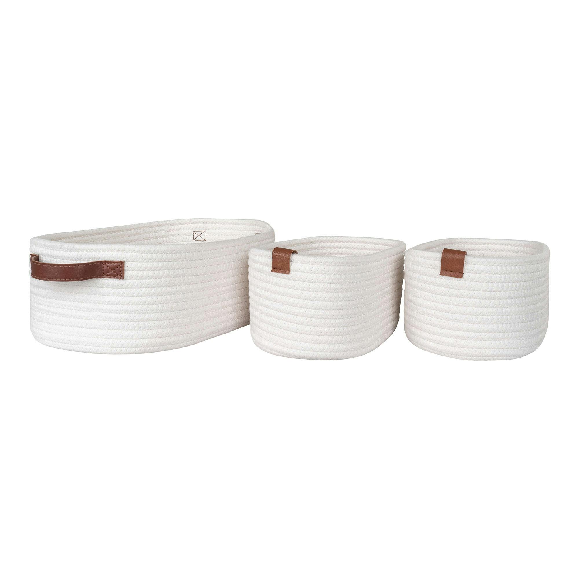 Panier de rangement en coton avec poignées marron (lot de 3)