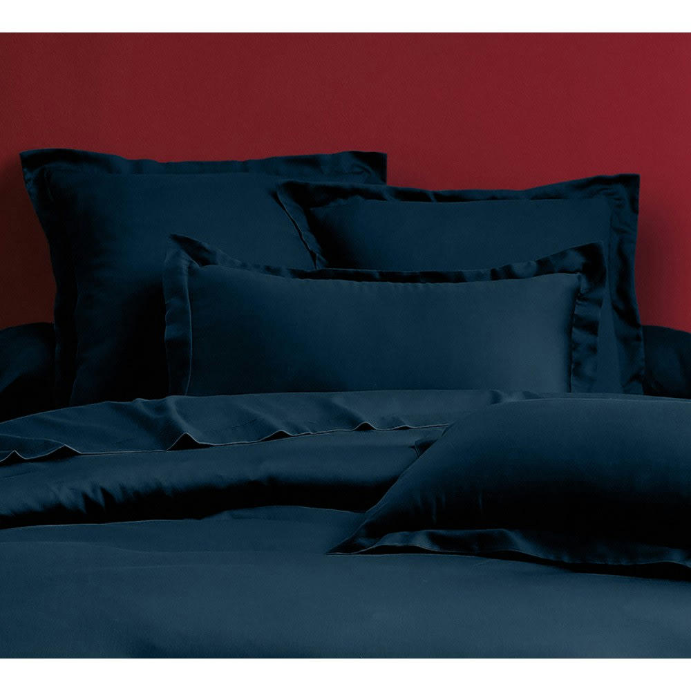 GAMME UNIS SATIN - Parure de lit 3 pcs en satin de coton 200x200 cm+ 2 TO 63x63 cm bleu