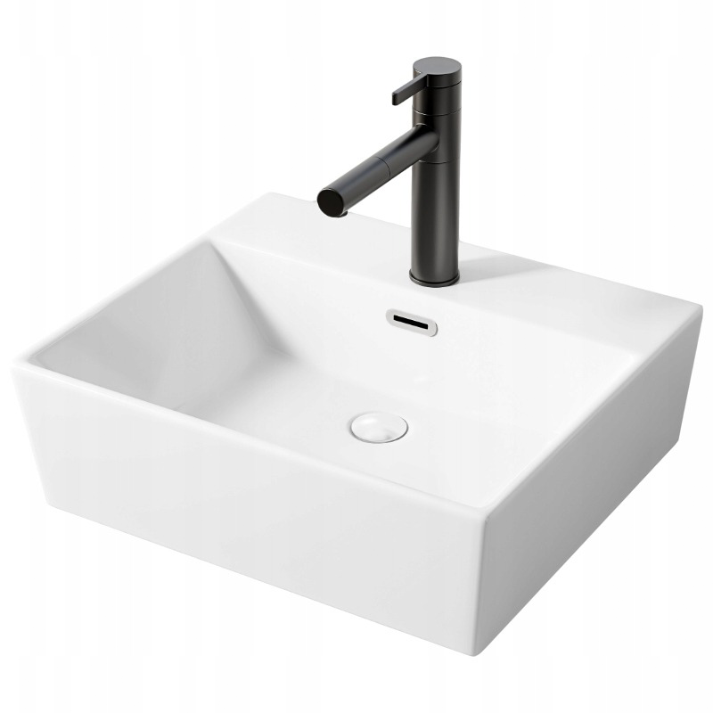 Umywalka ceramiczna stawiana biała nablatowa prostokątna duża 40 x 30 cm