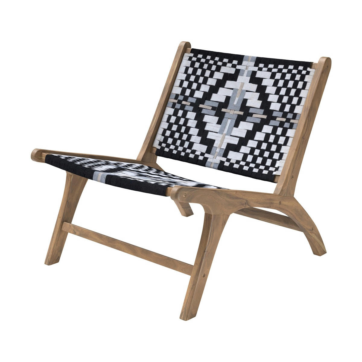 CALLIE - Fauteuil noir et blanc en bois de teck et laine tressée