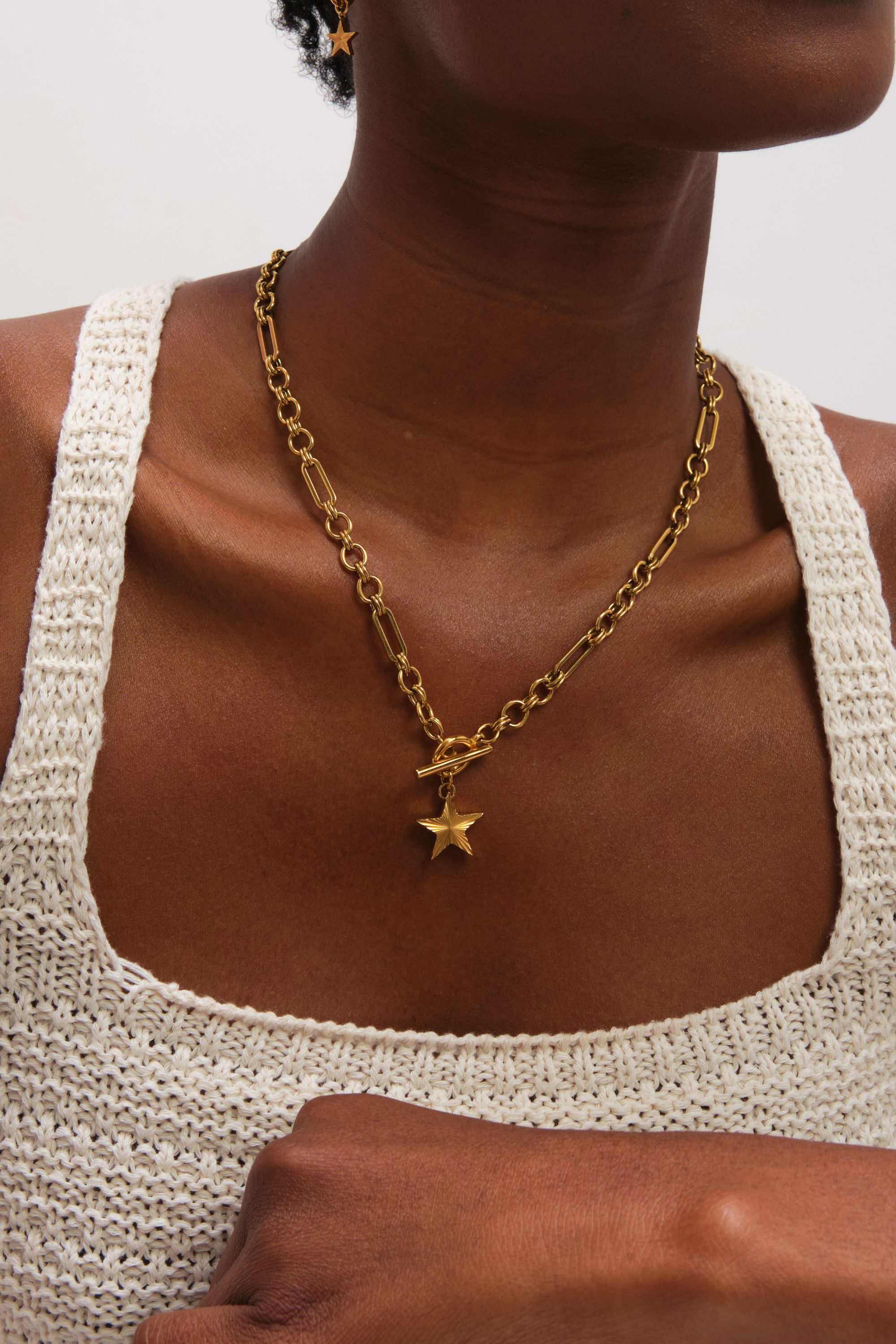 Jon Richard Gold Plated Waterproof Diamond Cut Star T Bar Necklace