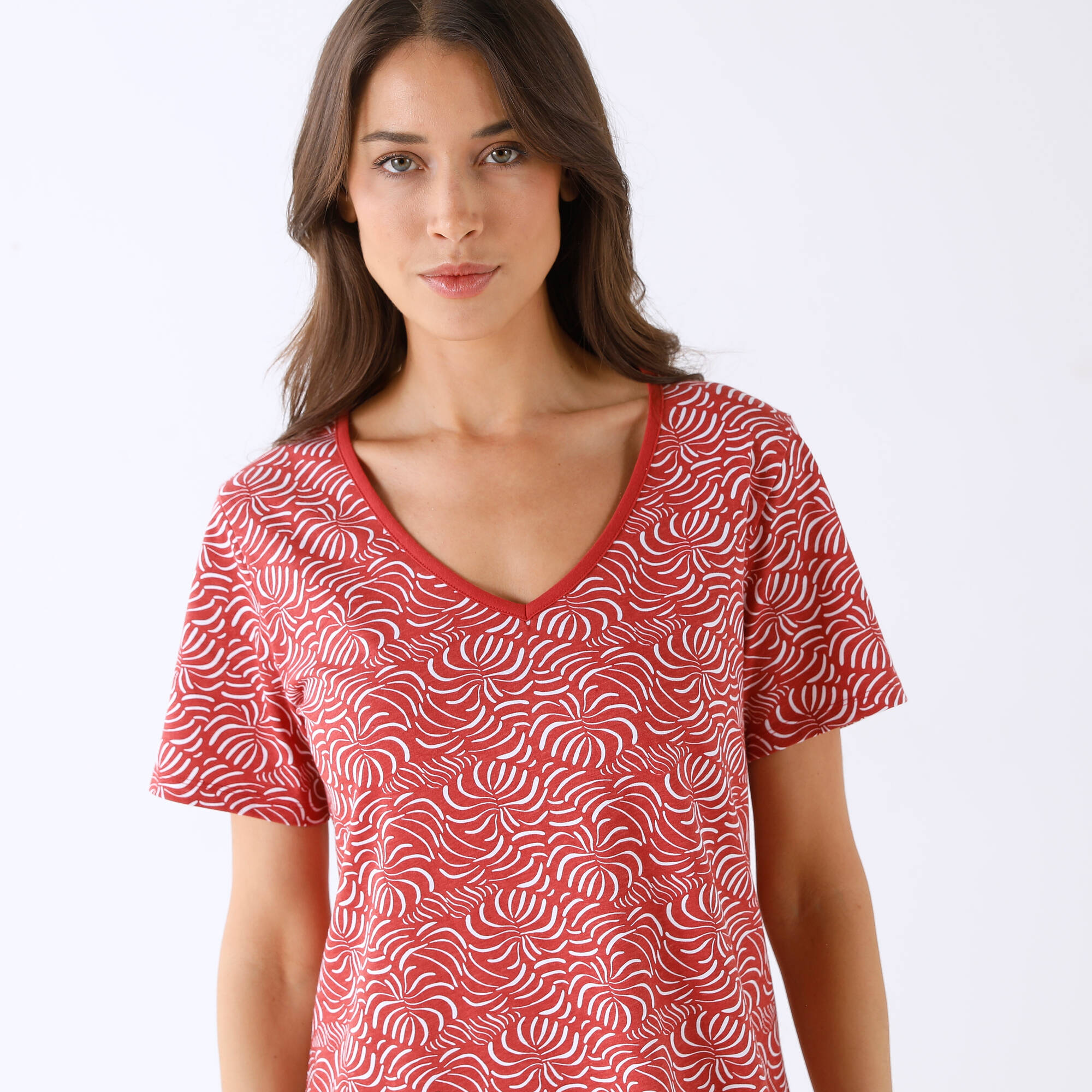 Chemise de nuit manches courtes imprimée feuillage
