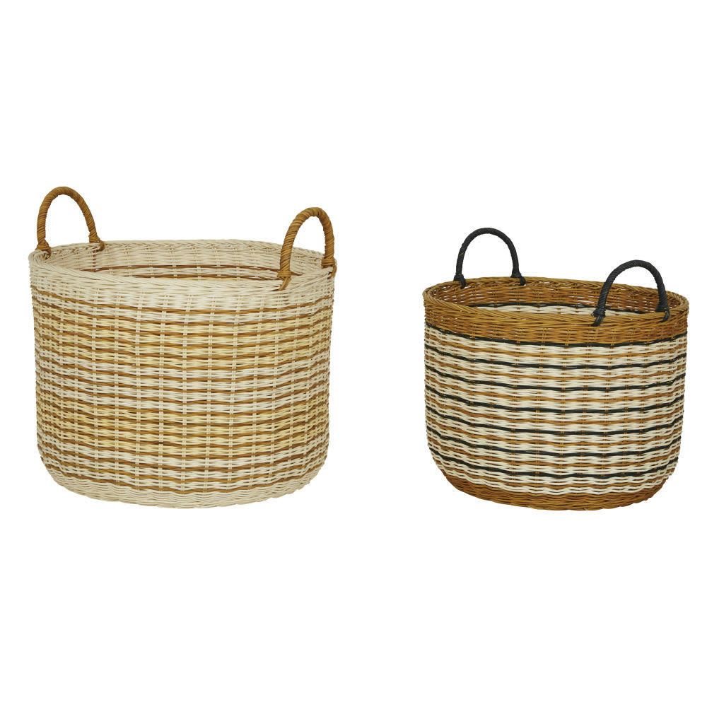 MONBASA - Paniers en rotin tressé main blanc (x2)