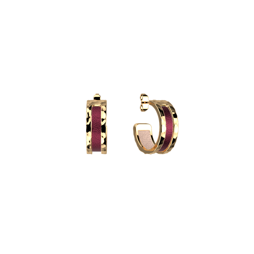 Boucles d'oreilles Pure Martelée, cuirs réversibles Dragée / Grenade