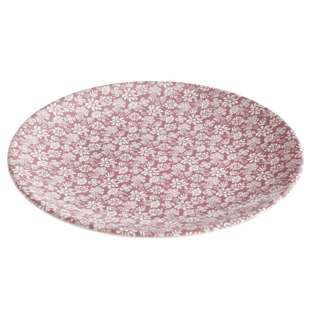 Assiette à dessert x4 ronde Indie faïence terracotta motif floral blanc Ø20cm