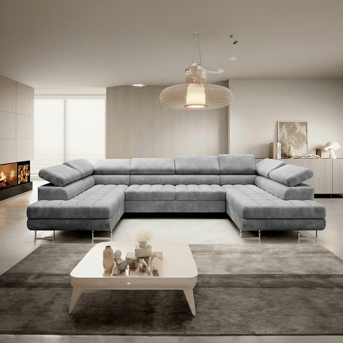 - Canapé en u 5 places convertible gris