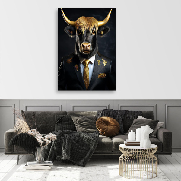 Feeby Obraz na płótnie, Szkocka krowa w garniturze 40x60
