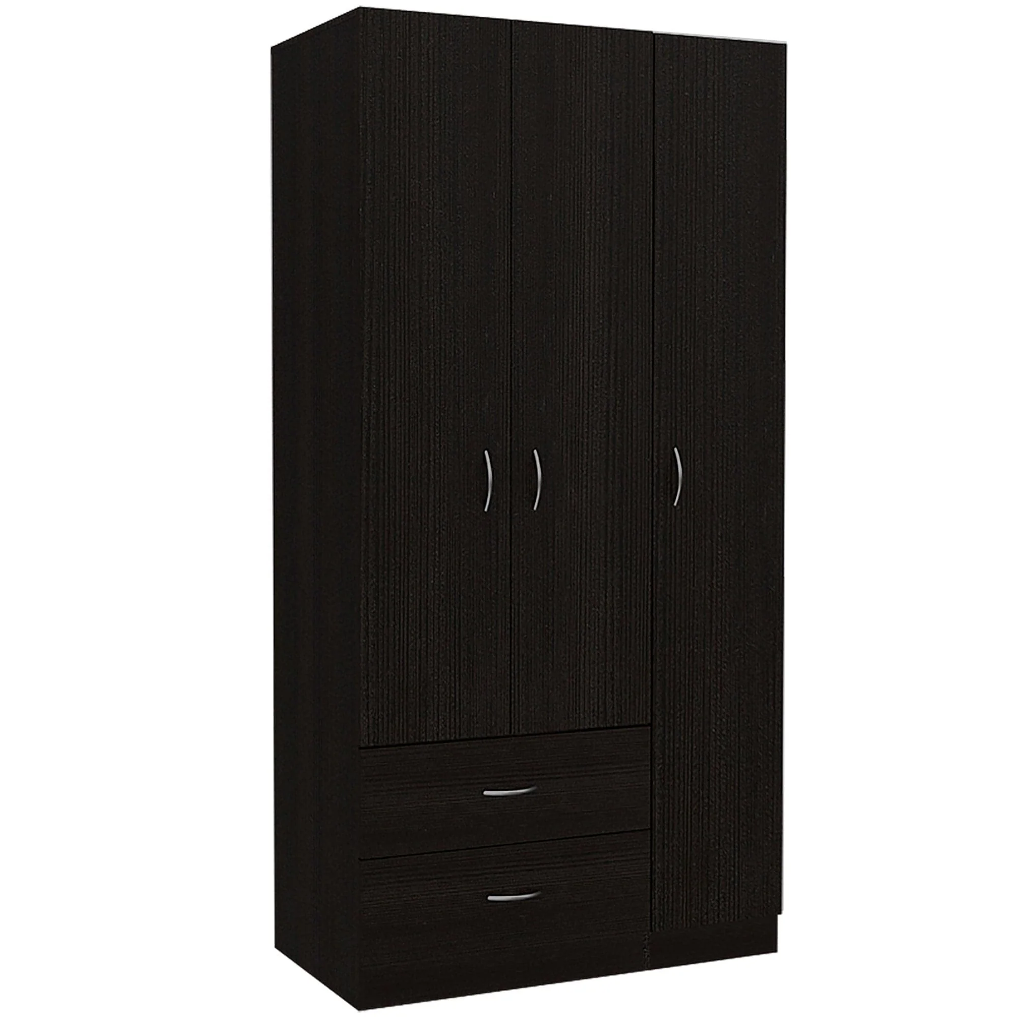 TUHOME Austral 3 Door Armoire with Drawers, Shelves, and Hanging Rod - N/A