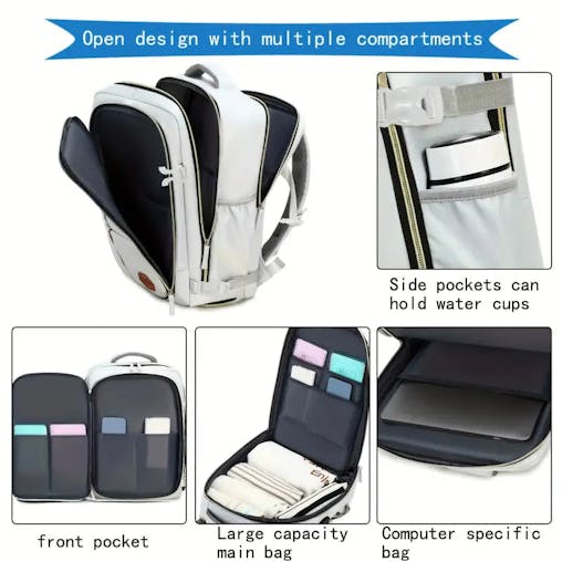 NNETM Travel Backpack with Airline-Approved Laptop Compartment and Shoes Compartment - Silver Gray and Chest Bag
