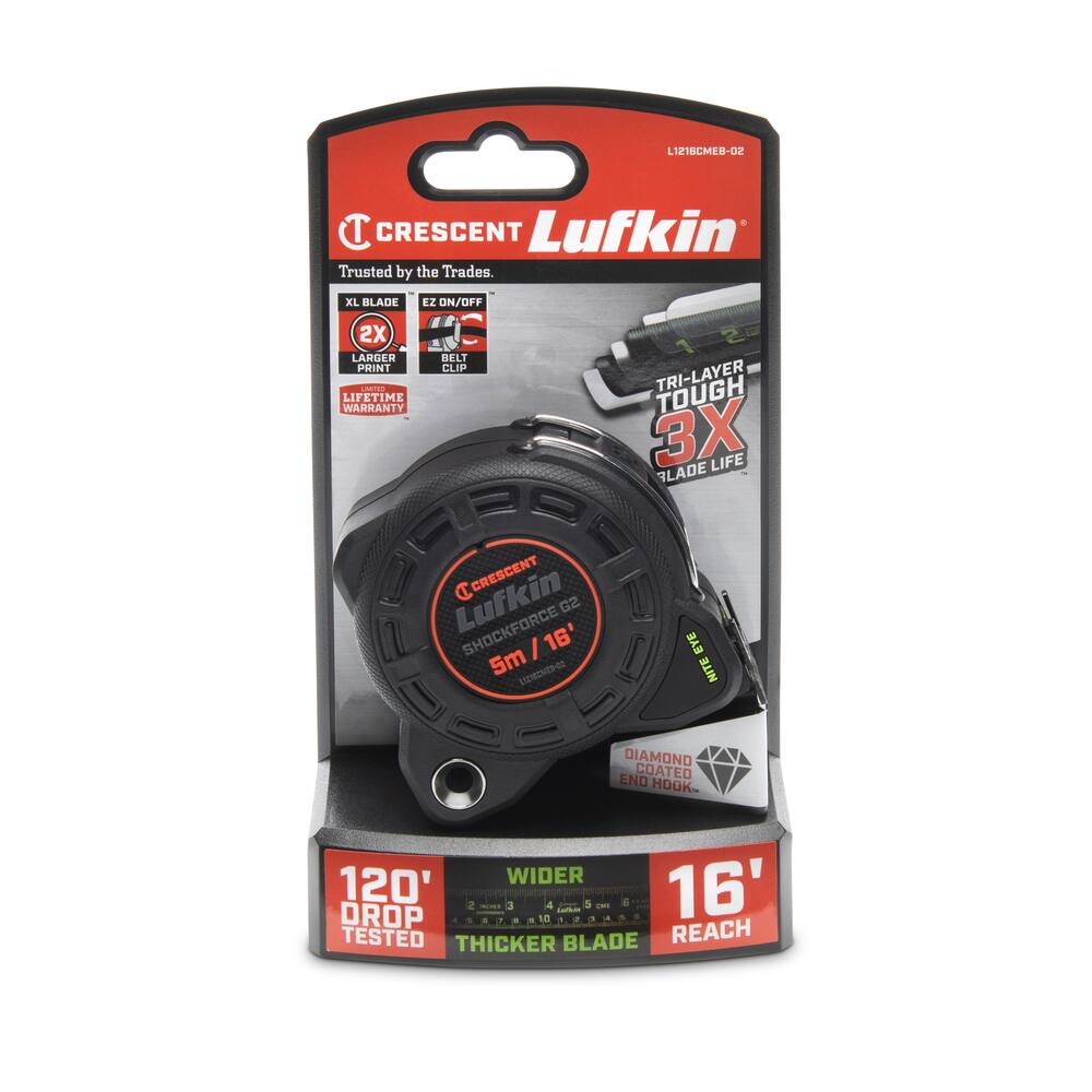 Lufkin Shockforce G2 Nite Eye Tape Measure, 16-ft/5-m