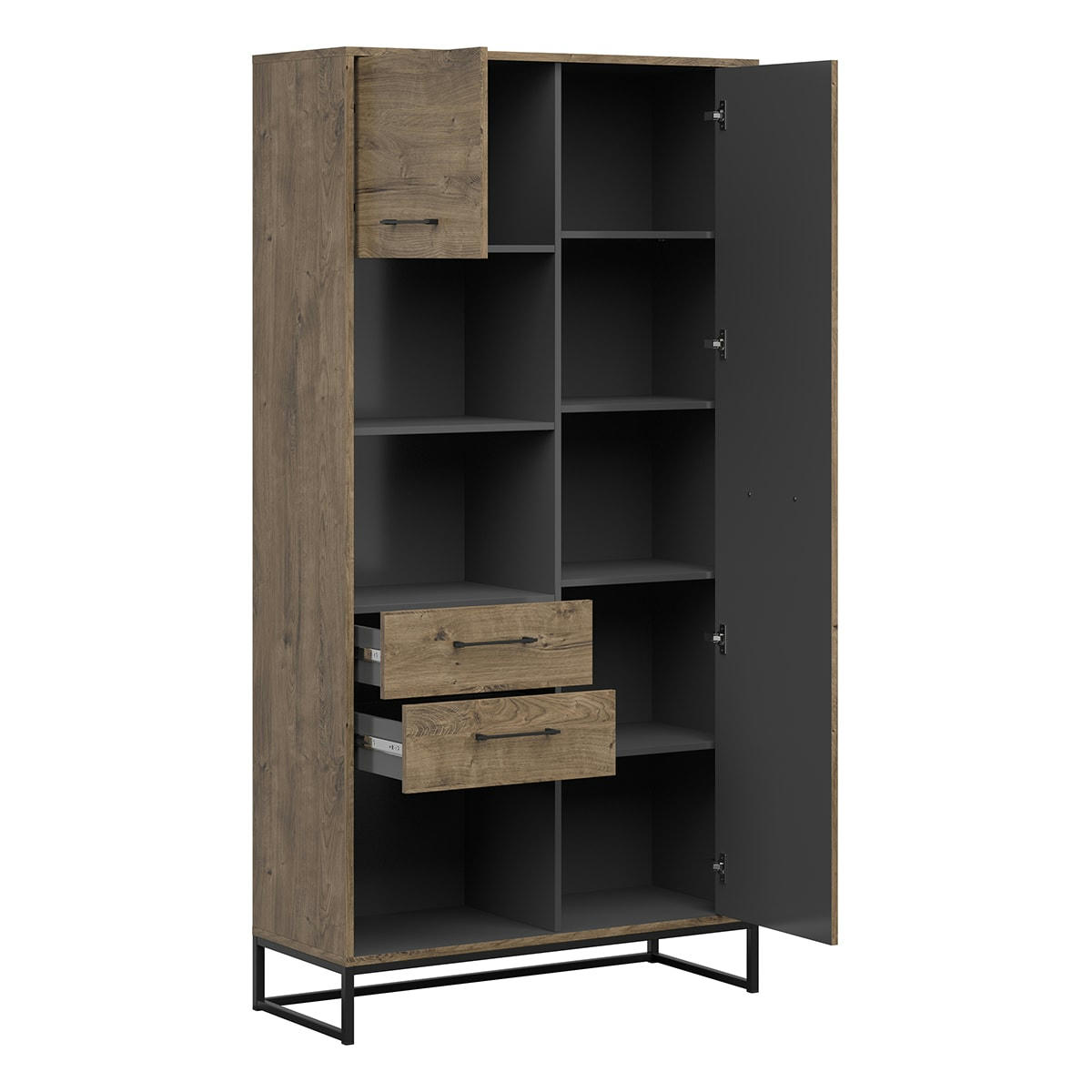 - Vaisselier 2 portes 2 tiroirs naturel et gris anthracite