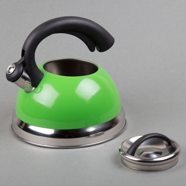 Creative Home Symphony 2.6 Quart Stainless Steel Whistling Tea Kettle with Aluminum Capsulated Bottom, Green Colo
