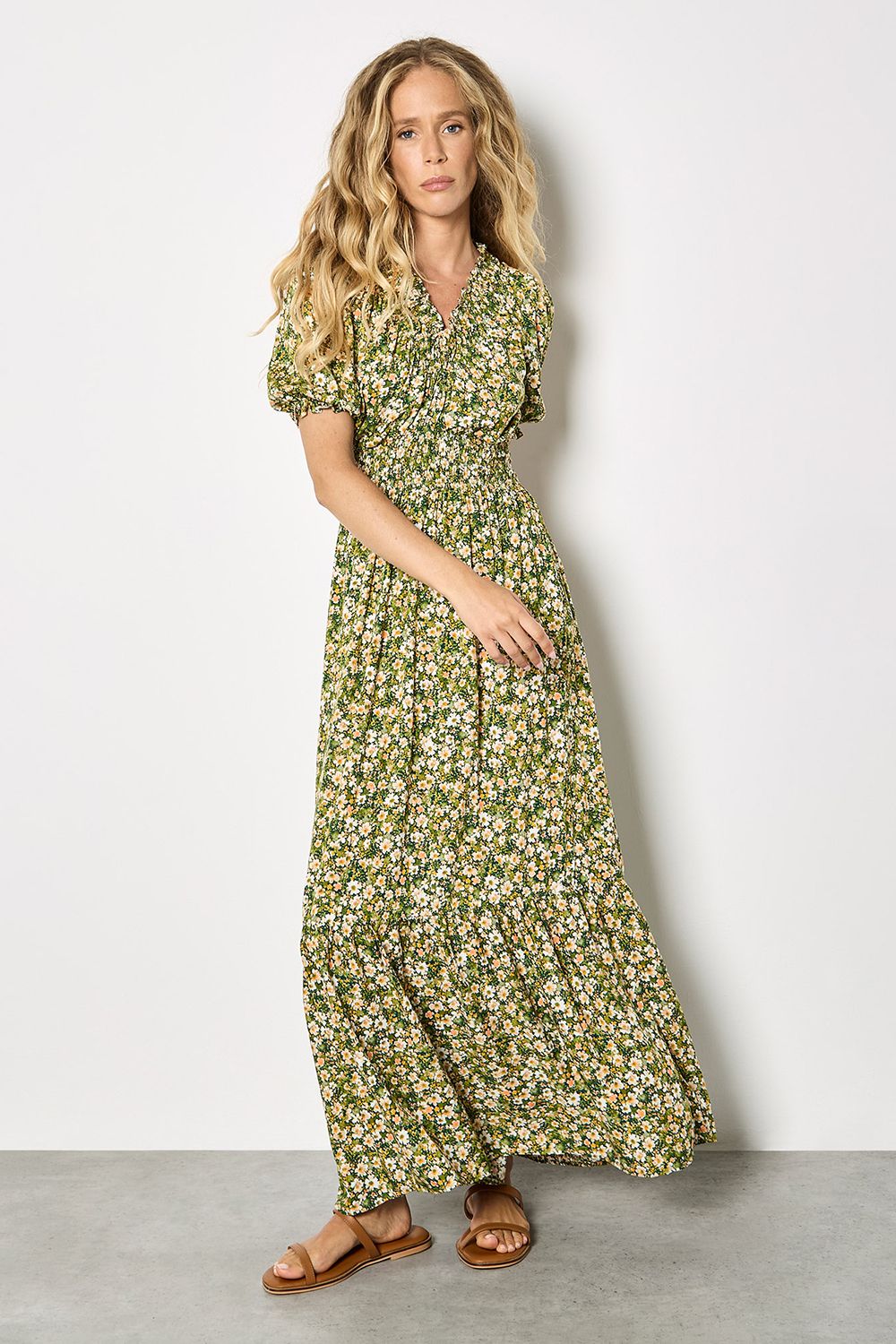 Apricot Ditsy Floral Tiered Maxi Dress