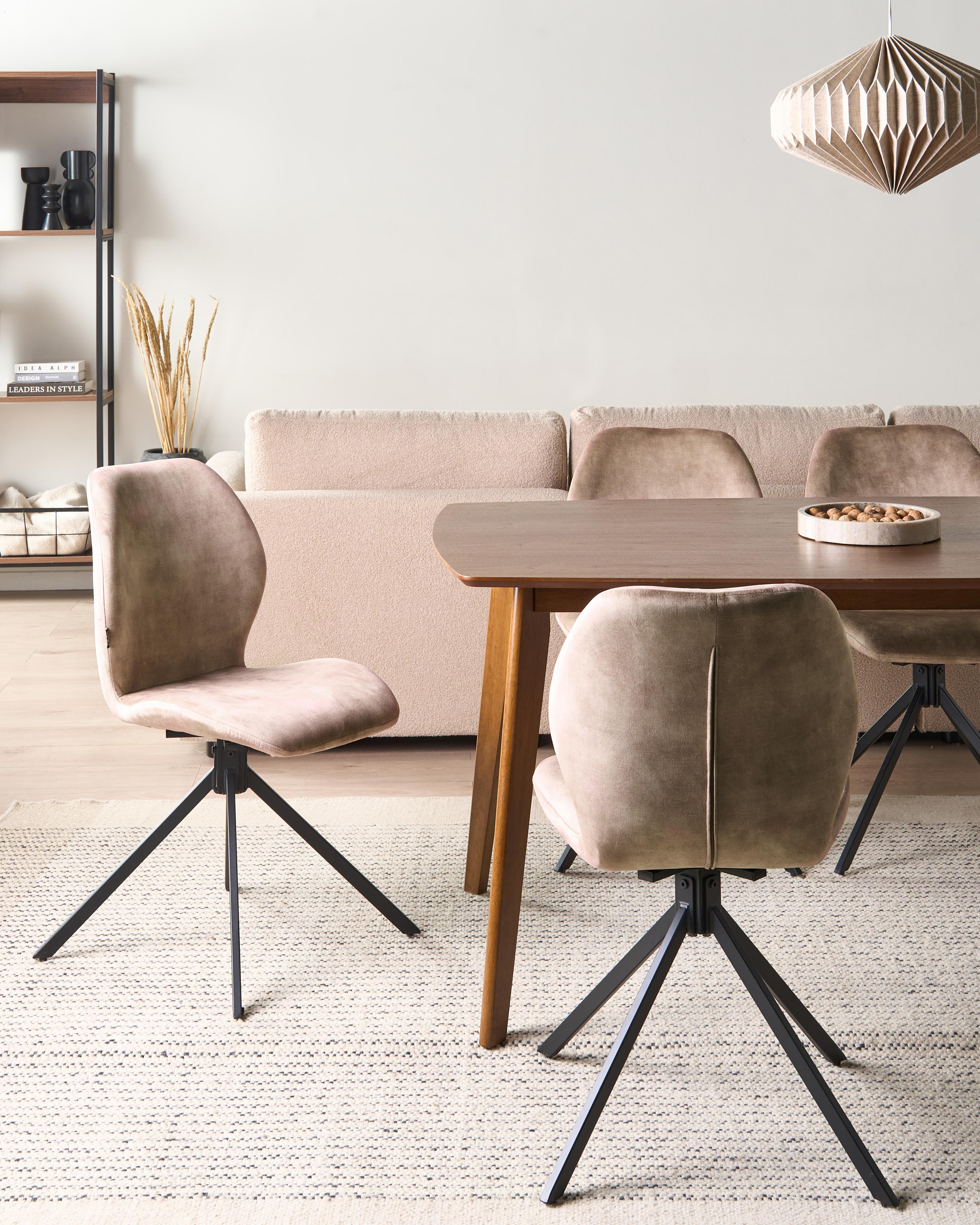 Set of 4 Dining Chairs Swivel MORRISON Velvet Beige