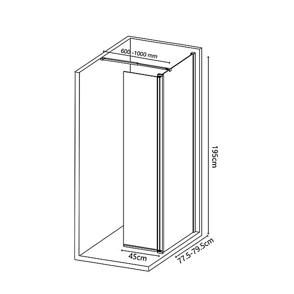 Paroi de douche à l'italienne l.125 x H.195 cm, verre transparent, profilés bronze cuivré, GoodHome Ledava