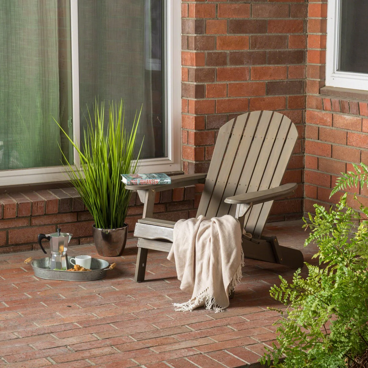 Outdoor Acacia Folding Gray Adirondack Chair