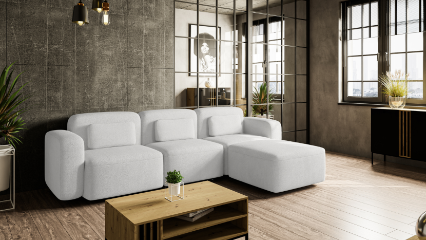 Modułowy narożnik do salonu ORCHID biały duża rogówka wybór strony