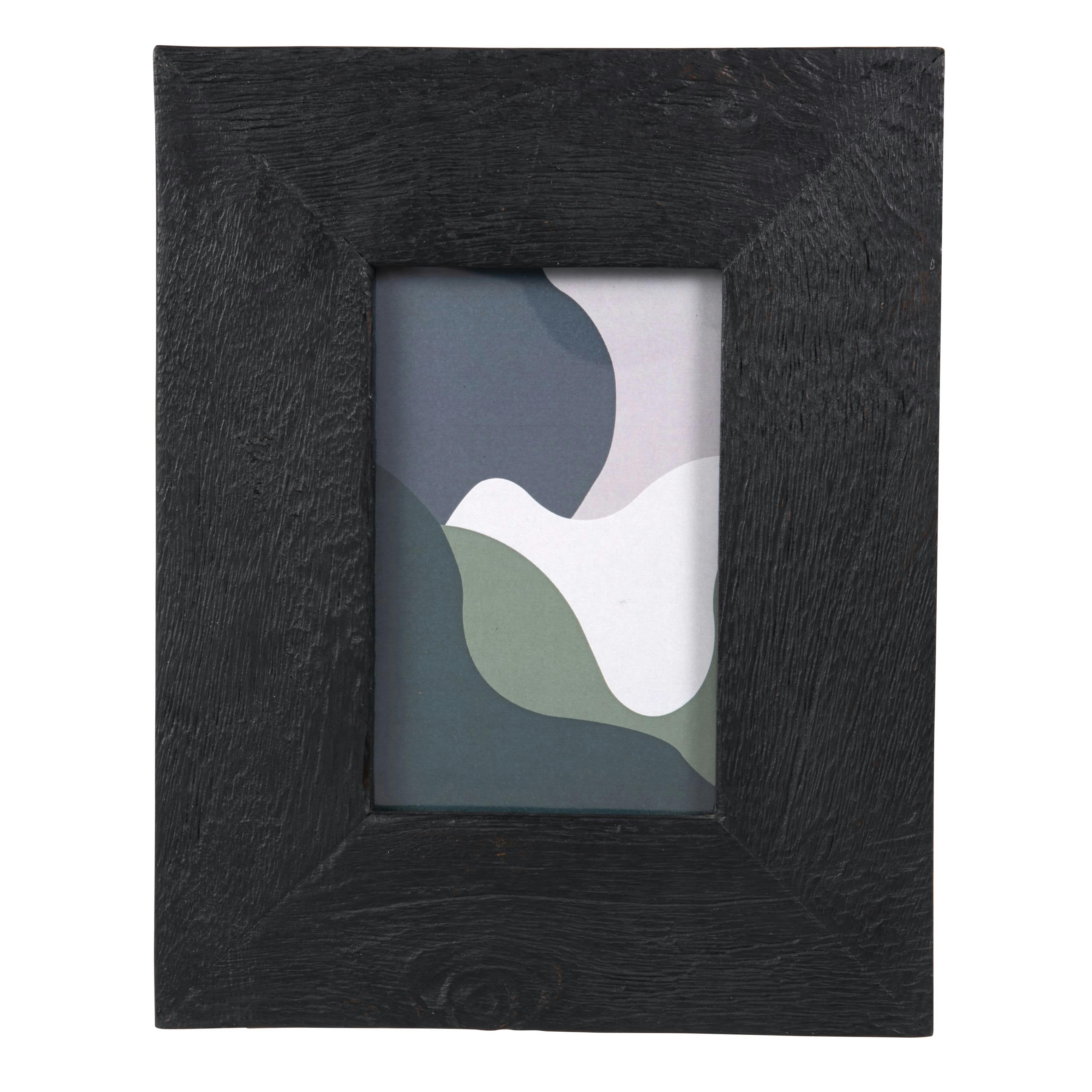HANAKI - Cadre photo en bois de manguier brûlé noir 10x16