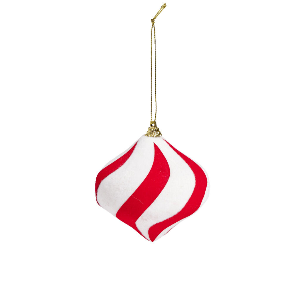 Boule de No&euml;l à suspendre rouge et blanc Ø8cm - 2 modèles