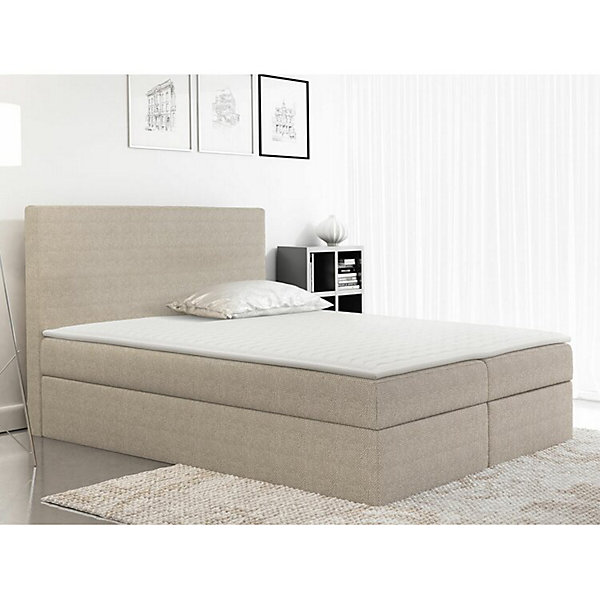 Lit continental Baltimore 163, Double, Brun clair, Tissu, Disponible
