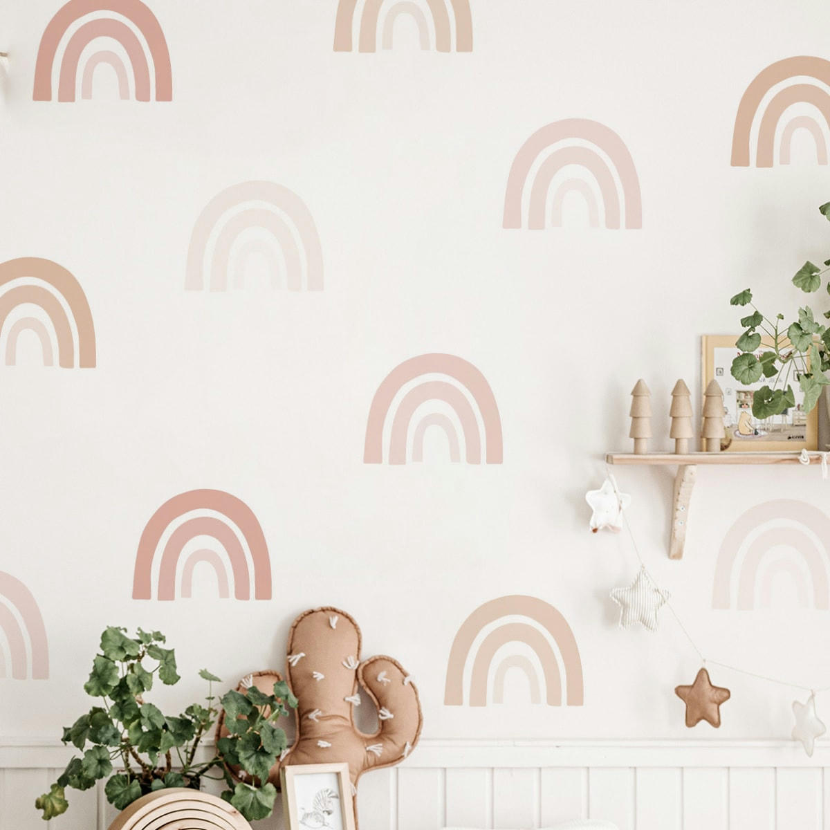 RAINBOWS2 - Stickers mureaux en vinyle arcs en ciel rose et beige