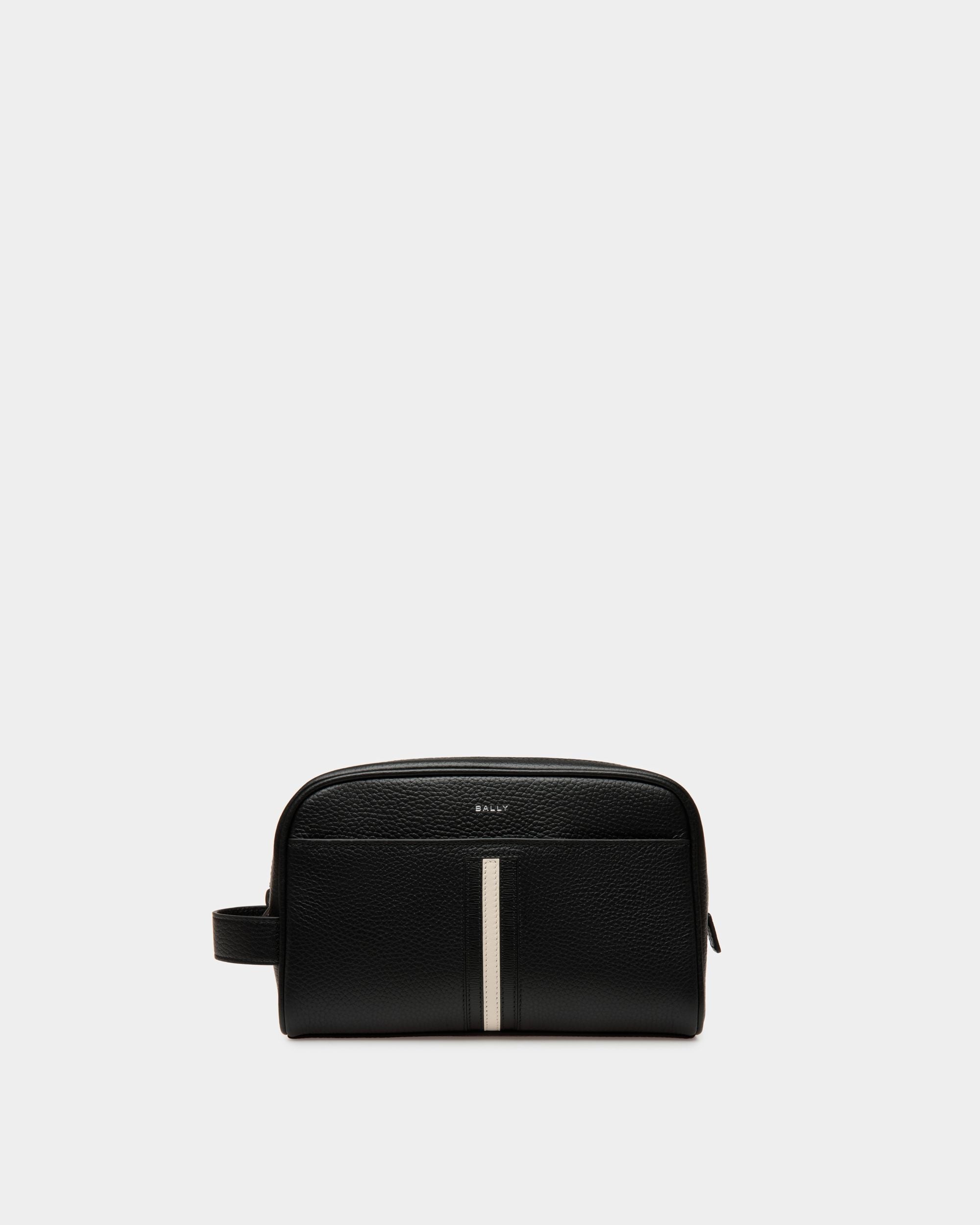Ribbon Toiletry Bag In Black Leather