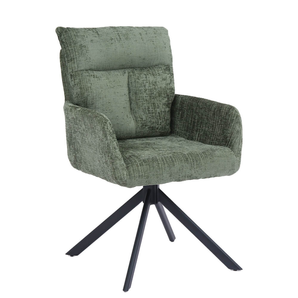 Home Deluxe ALUNA chenille eetkamerstoel met armleuningen - set van 1 Groen