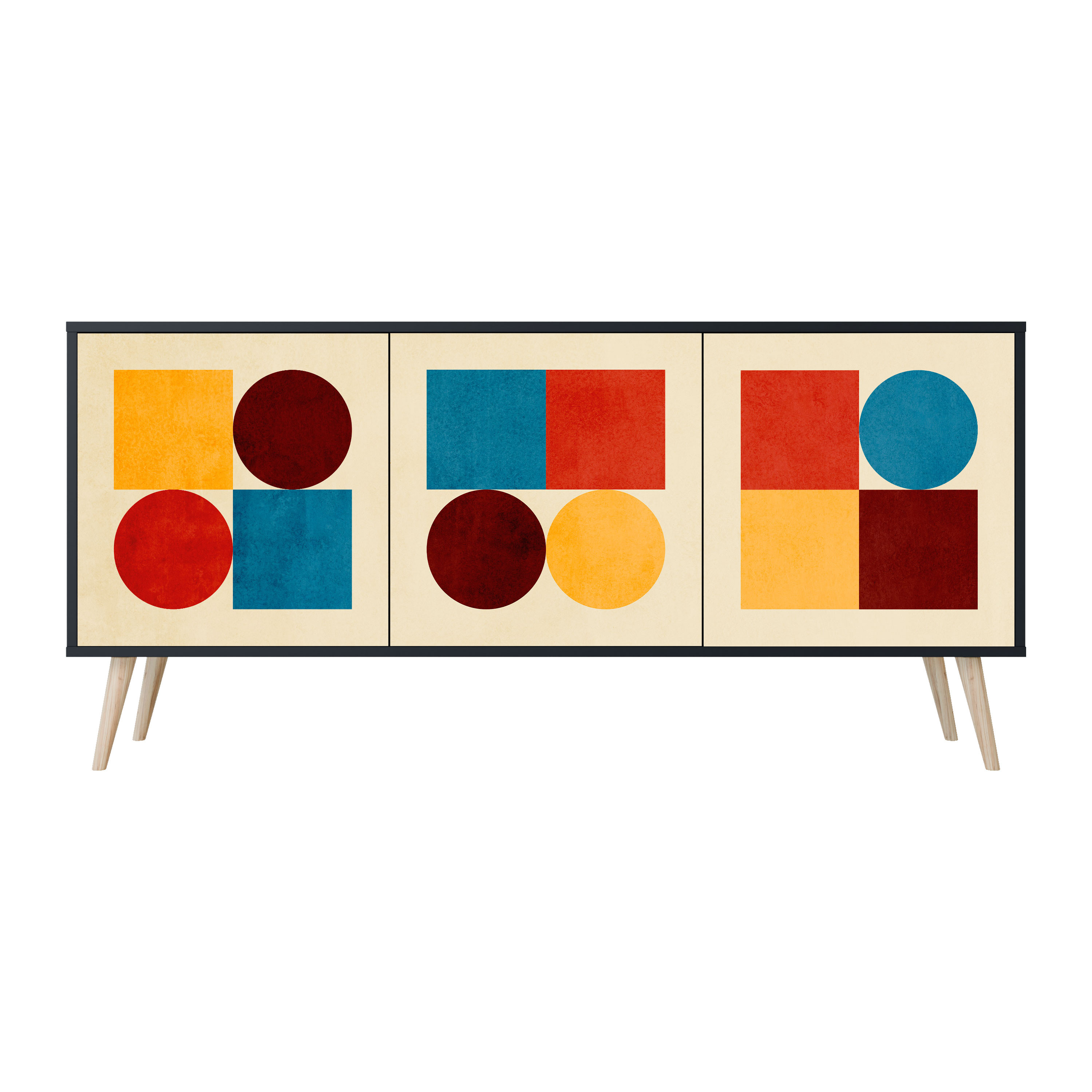 GEOMETRIC PUZZLE Komoda 3 drzwi Czarna-Bukowa skośna