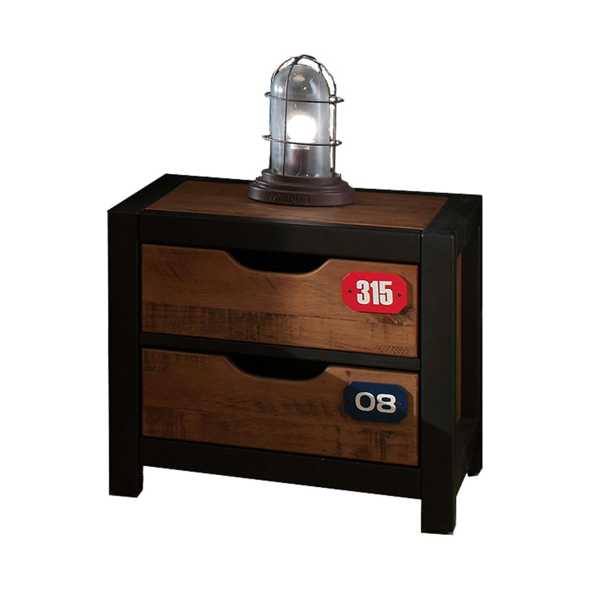 ALEX - Table de chevet 2 tiroirs noir naturel