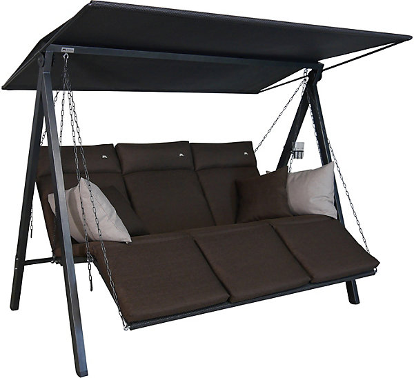 balancelle Lounge Smart - balancelle de jardin pour s'asseoir, s'allonger et se détendre, avec fonction lit, marron