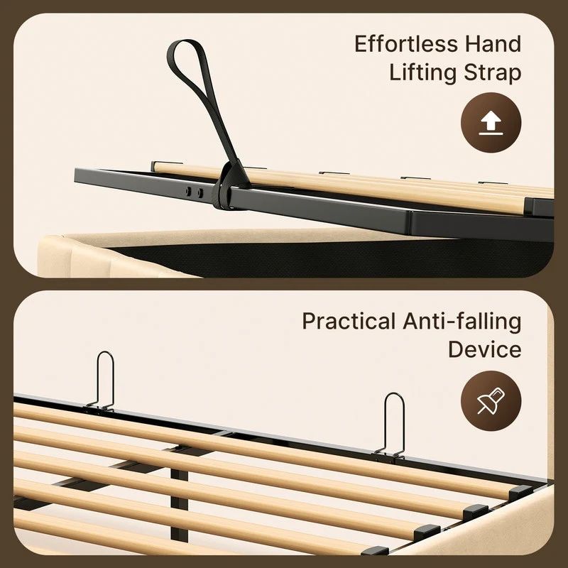 Lift Up Storage Bed Frame, Upholstered Platform Bed Frame with Hydraulic Storage System and Headboard