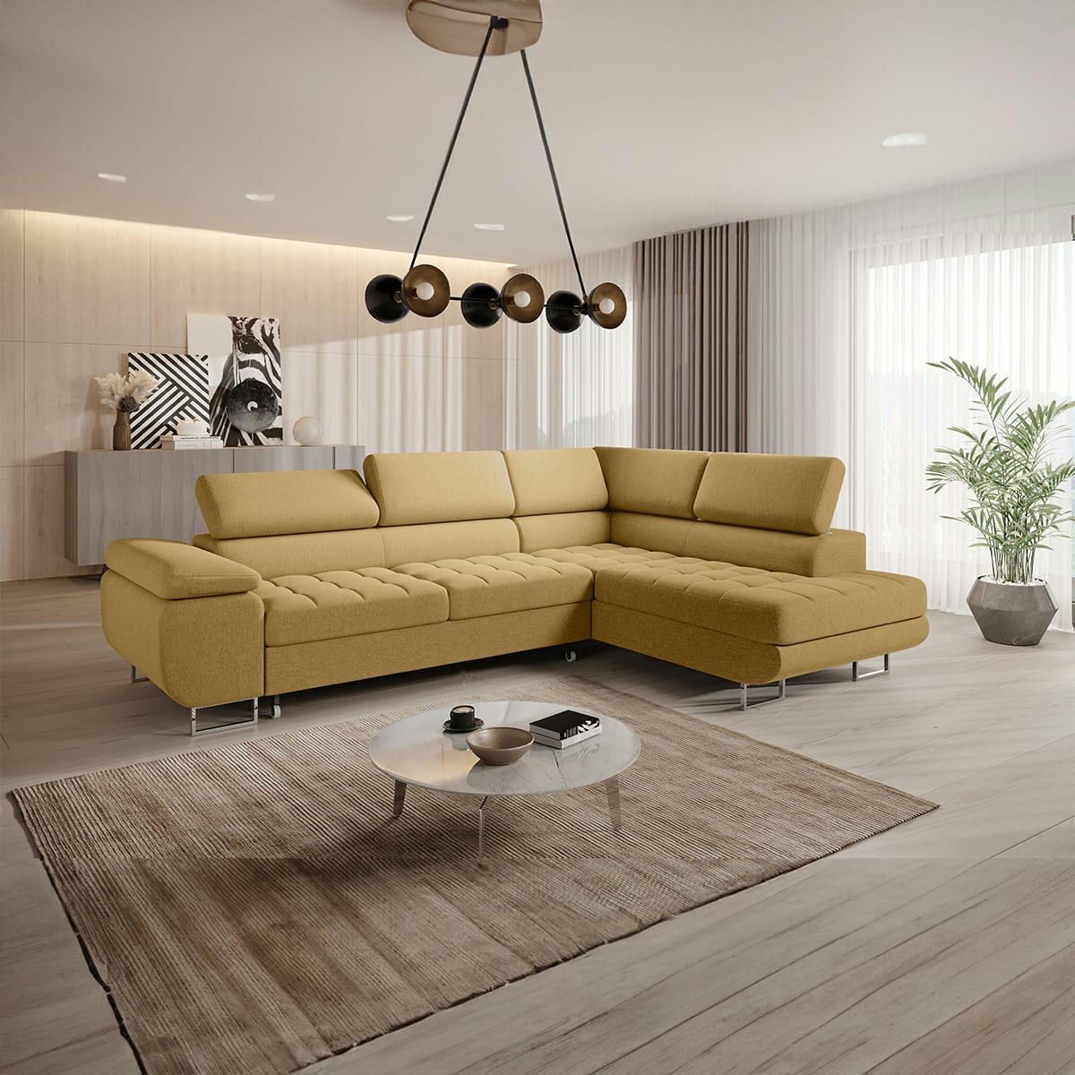 - Canapé d'angle convertible droite 4 places jaune