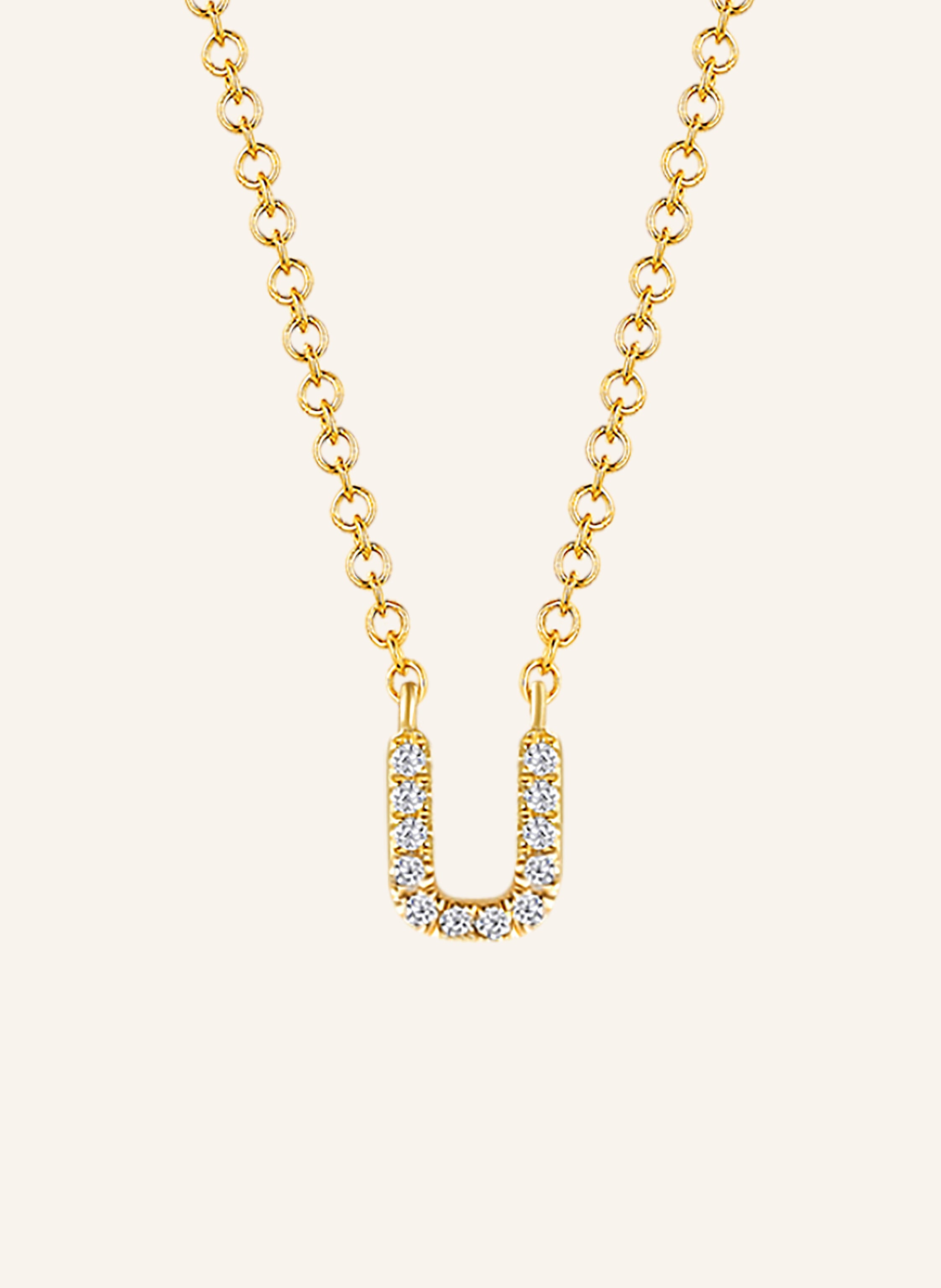 Leaf INITIALIEN Halskette „U“ aus 14 Karat Gelbgold mit Diamanten