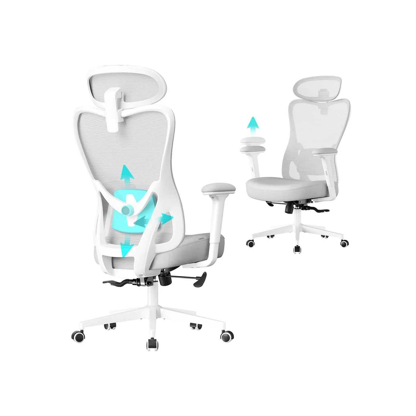 Fauteuil de bureau ergonomique avec appui-tête et soutien lombaire