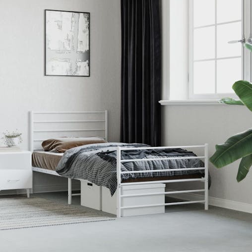 NNEVL Metal Bed Frame with Headboard and Footboard White 107x203 cm King Single Size