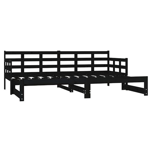 NNEVL Pull-out Day Bed Black Solid Wood Pine 2x(92x187) cm