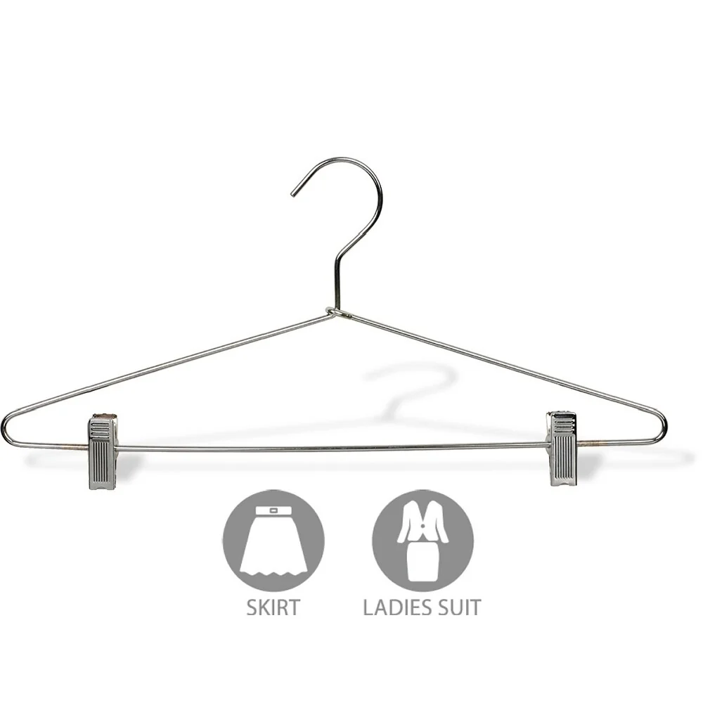 Slim Metal Combo Hanger with Adjustable Cushion Clips, Sturdy Space Saving Chrome Top Hangers for Dress Shirt or Pants